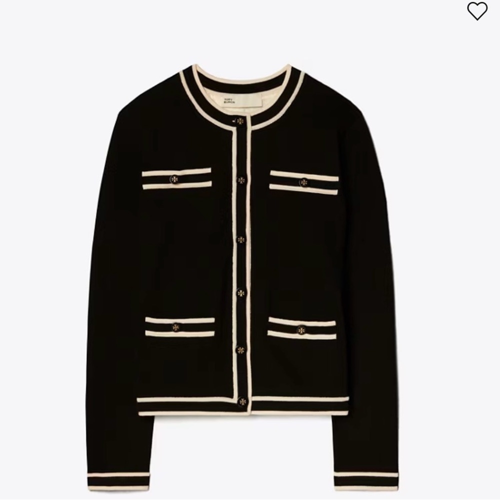 Tory Burch Kendra Cardigan Navy with Cream Accents